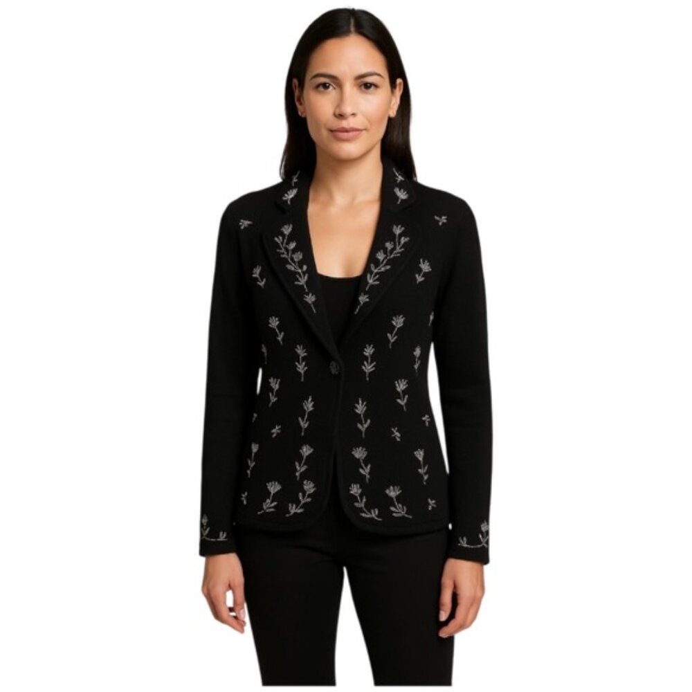 BCBGMAXAZRIA Large  Black Beaded Button Front Dressy Cardigan Sweater SIZE LARGE